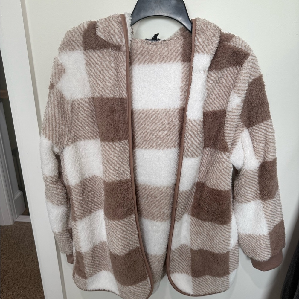 Cozy Brown and White Buffalo Plaid Cardigan Sweater